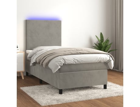 VIDAXL Colchón con somier/LED (Gris - Terciopelo - 90 x 200 cm)