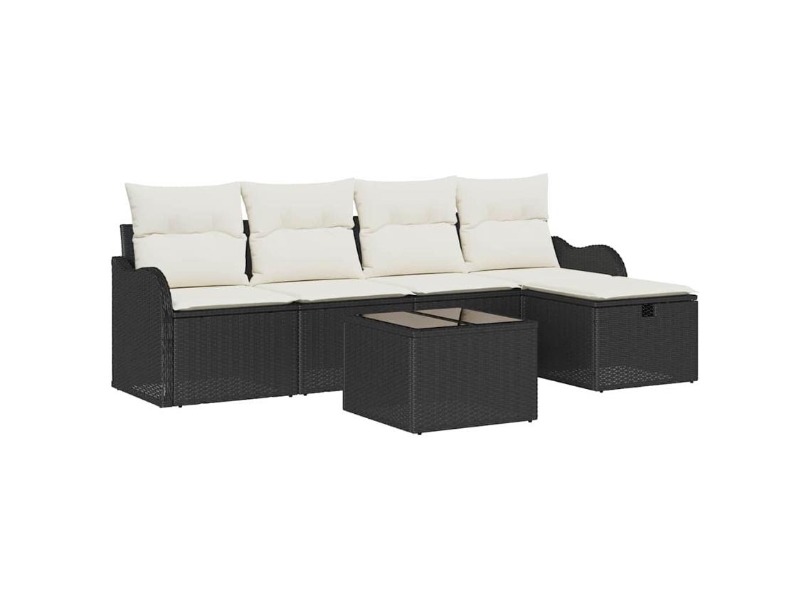 Maison Exclusive - Conjunto de sofás de jardín de mimbre negro y crema de 6 piezas