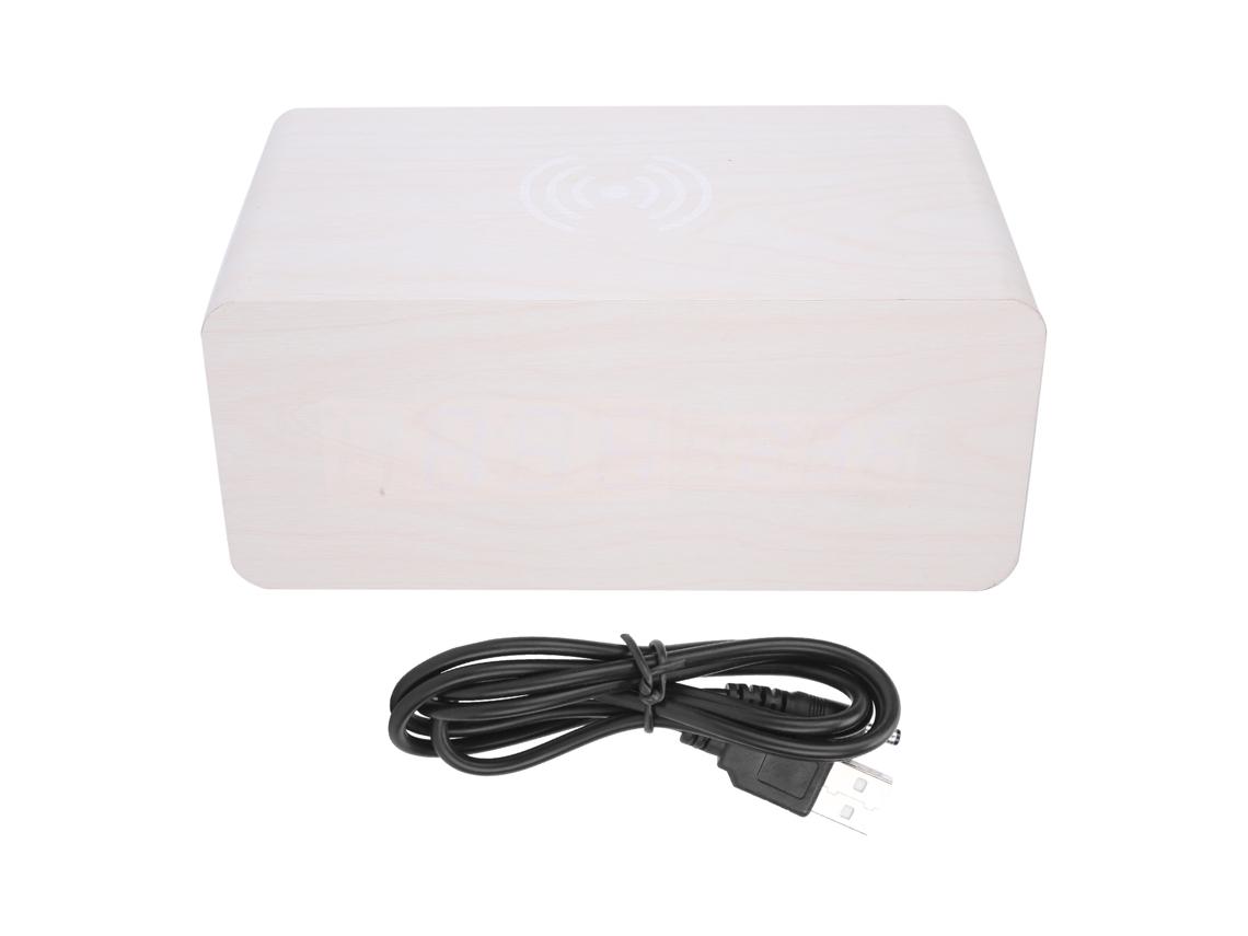 Altavoz Bluetooth inalámbrico de madera con despertador, 2000 mAh, mini altavoz estéreo portátil, luz blanca y azul.
