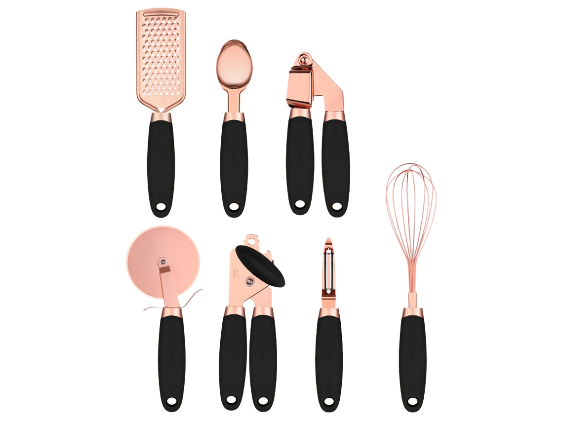 Juego de utensilios de cocina coloridos (7 piezas), utensilios de acero inoxidable recubiertos de cobre NEVEANCE