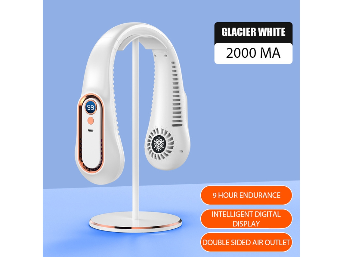 Ventilador De Cuello Con Pantalla Digital, Blanco, Sin Aspas, Mini Enfriador De Aire Portátil, Recargable Por Usb