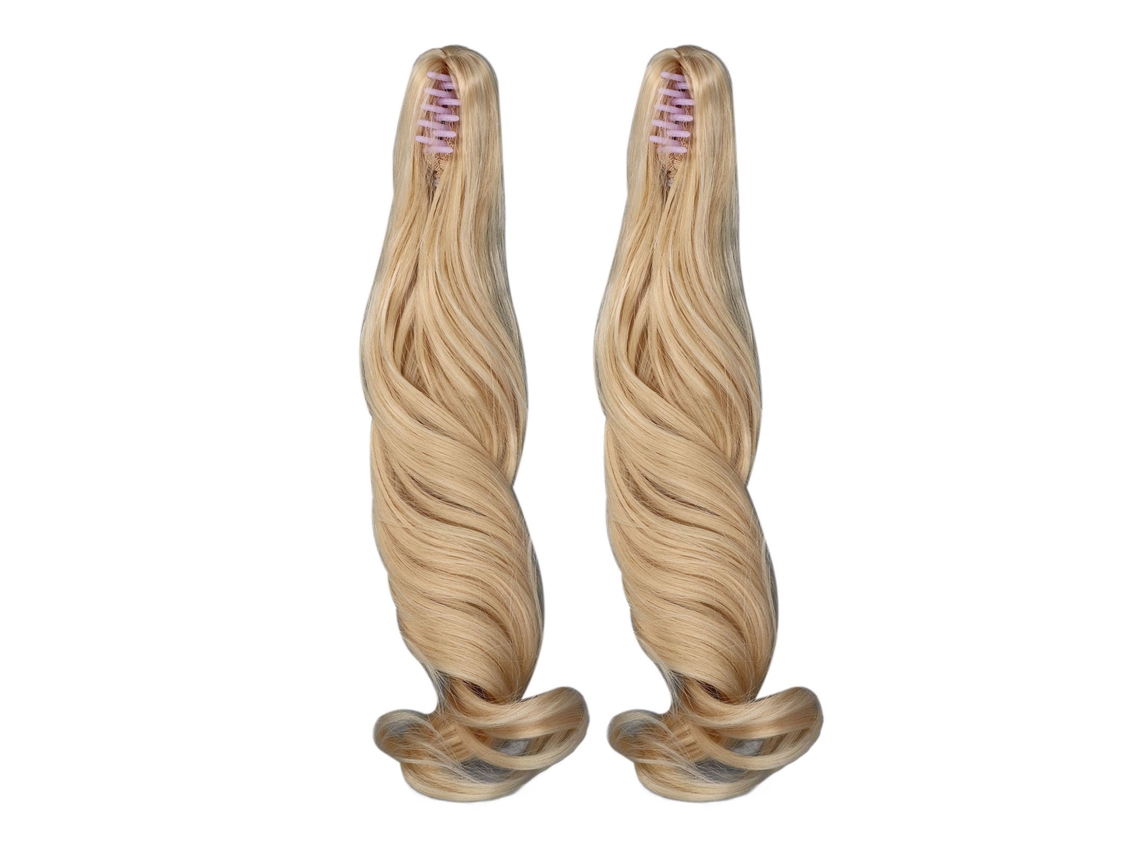 Peluca De 2 Piezas Para Muñeca Articulada, Cabello Largo Rizado, Coleta Con Clip, Cabello Sintético Suave, Color Rosa Melocotón.