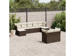 Conjunto de sofá de jardín de 9 piezas con cojines de mimbre marrón DKD Home Decor