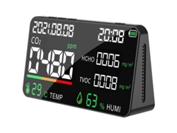 Detector De Qualidade Do Ar Multifuncional Com Co2 Tvoc Hcho Temperatura Umidade E Nível De Bateria Preto