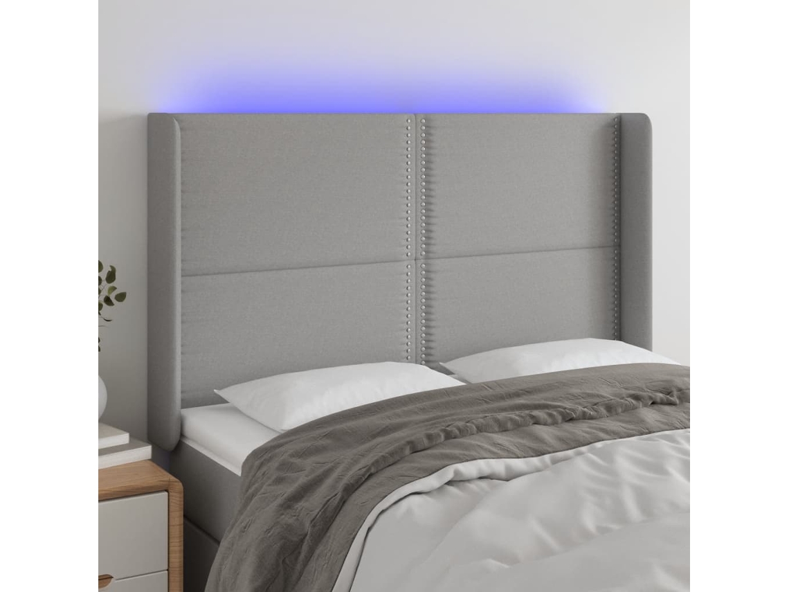 Cabecero Con Led De Tela Gris Claro 147x16x118/128 Cm