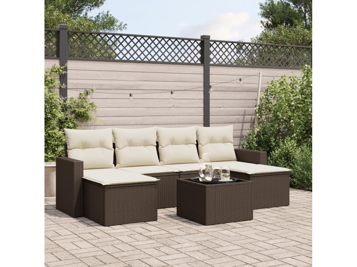 Conjunto de sofá de jardín de 7 piezas con cojines de mimbre sintético marrón de DKD Home Decor