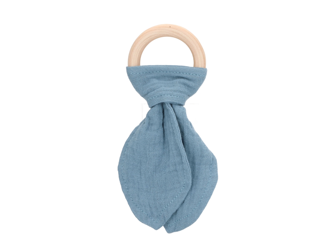 Mordedor De Madera Para Bebés Con Orejas De Conejo, De Algodón, Para Entrenamiento De Agarre, Azul Y Negro.