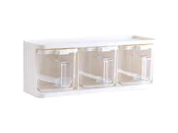 Caja Transparente Para Especias Con 3 Compartimentos Y Soporte Para Cuchara Para Guardar Condimentos, Con Tapa.