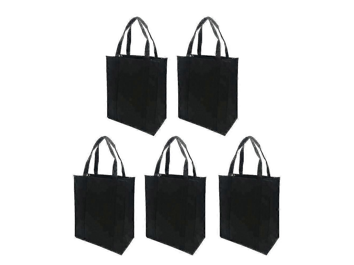 Juego de 5 bolsas de compra plegables y reutilizables de tela no tejida para compras al aire libre GOKOCO (negras, 30x25x10cm)