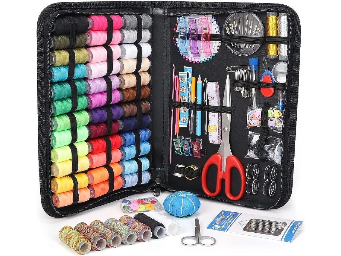 Kit de costura grande de 224 piezas, kit de costura completo con aguja e hilo para principiantes, viajes de emergencia, ushion