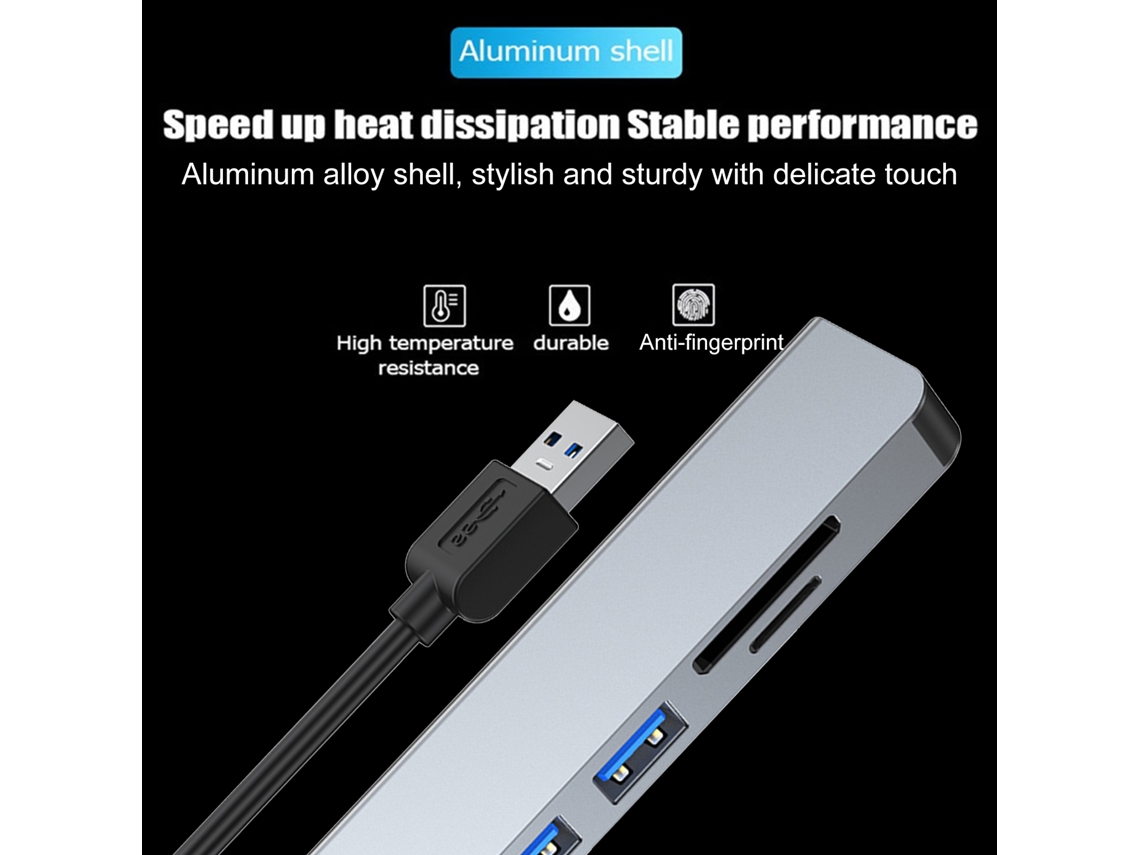 Hub USB 5 en 1 de 2026 con USB 3.0, 2 puertos USB 2.0 y lectores de tarjetas SD/TF para portátiles, ordenadores de sobremesa y smartphones.