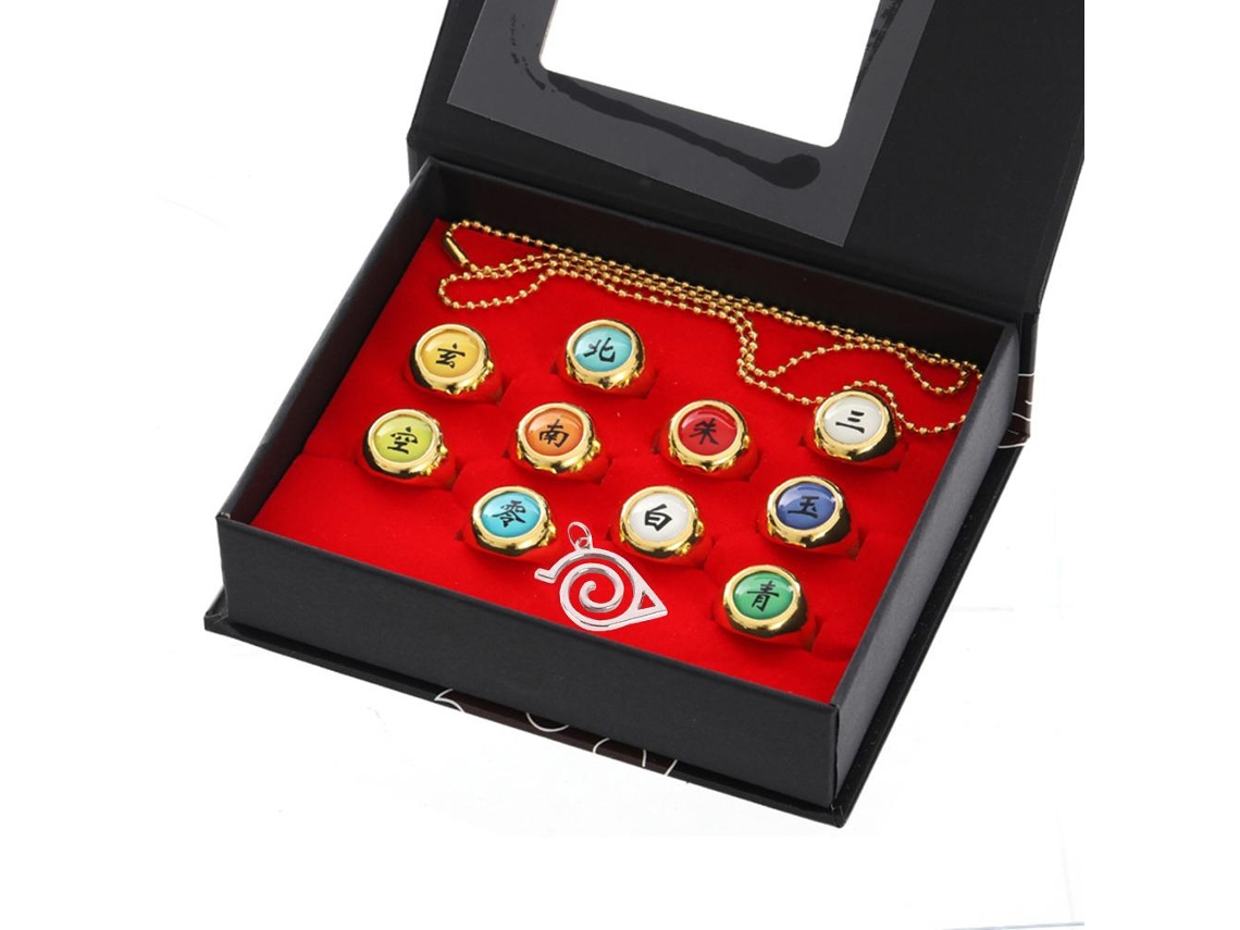 Conjunto De 10 Anillos De Anime Con Collar, Caja Metálica Resistente Para Fans Del Cosplay, Estilo Japonés.