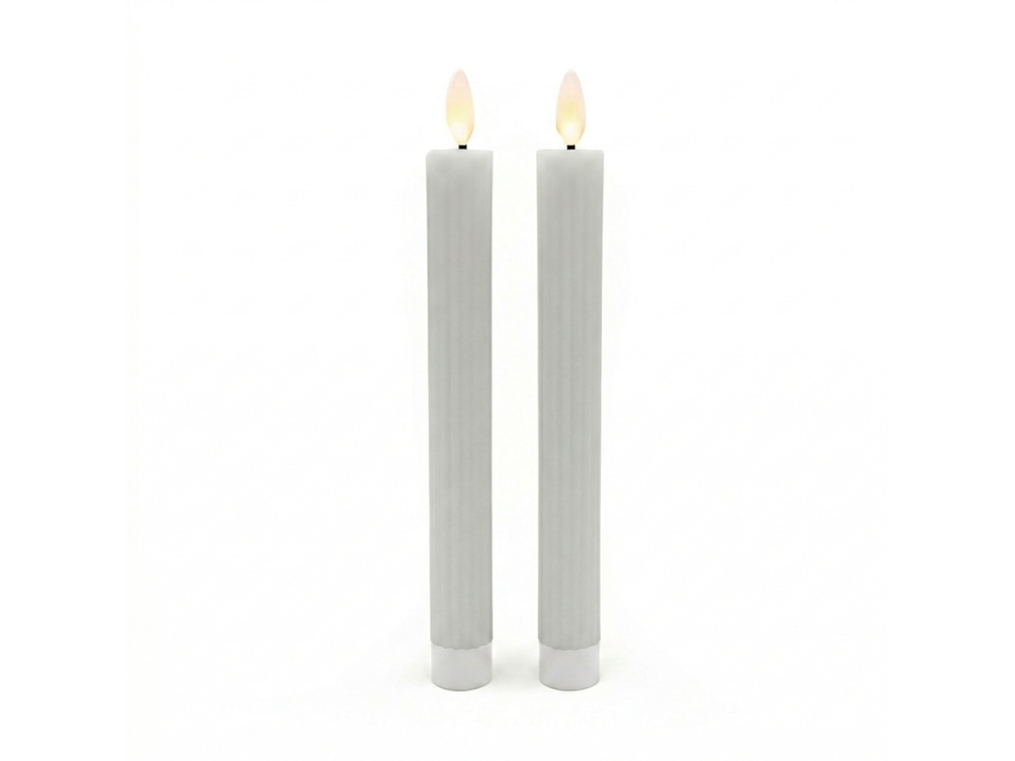 Velas Led Relaxdays, Set De 2, Hxd: 25 X 2 Cm, Llama Parpadeante, Cera Real, Ranuras, Sin Llama, Gris Claro