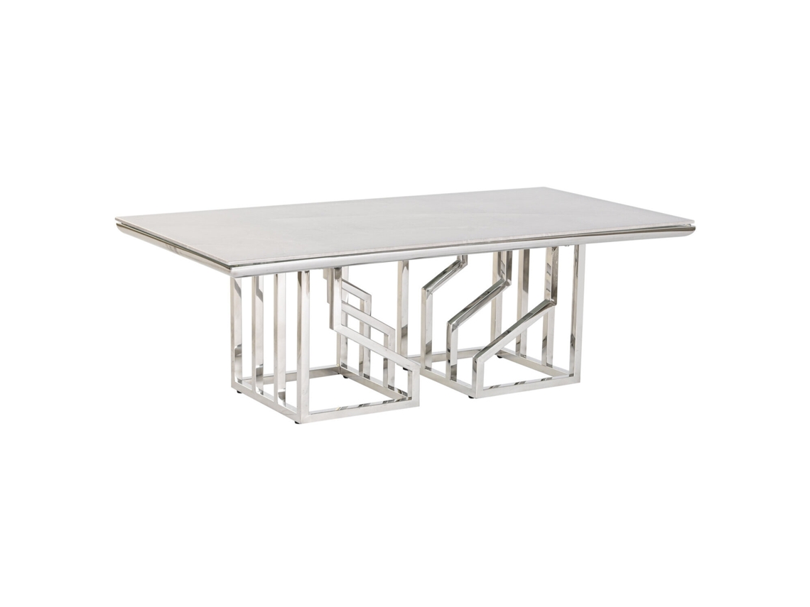 Mesa Centro Acero Cristal Simil Marmol 120x60x40cm