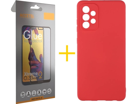 Carcasa y Protector de Pantalla de Vidrio Full Samsung A72 5G ACCETEL Silicona Líquida Rojo