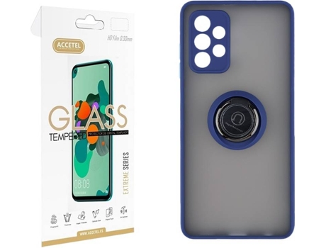 Funda y Protector de Cristal Samsung Galaxy A72 5G ACCETEL Gel Bumper Ring Azul