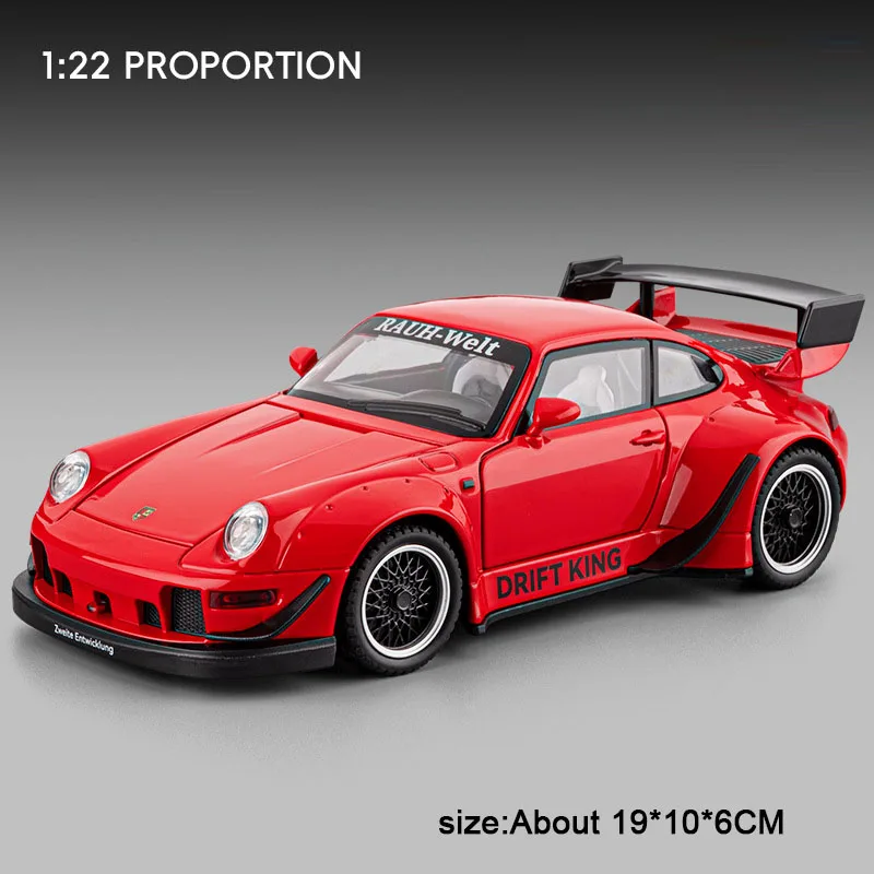 (993 Rojo) Escala 1:22 - Coche miniatura de aleación de metal fundido a presión con efectos de sonido y luz.