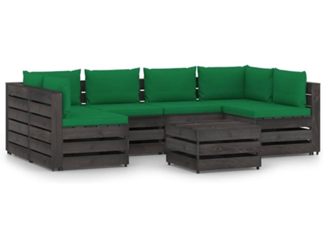 Conjunto 7 Muebles de jardín VIDAXL con cojines madera impregnada gris