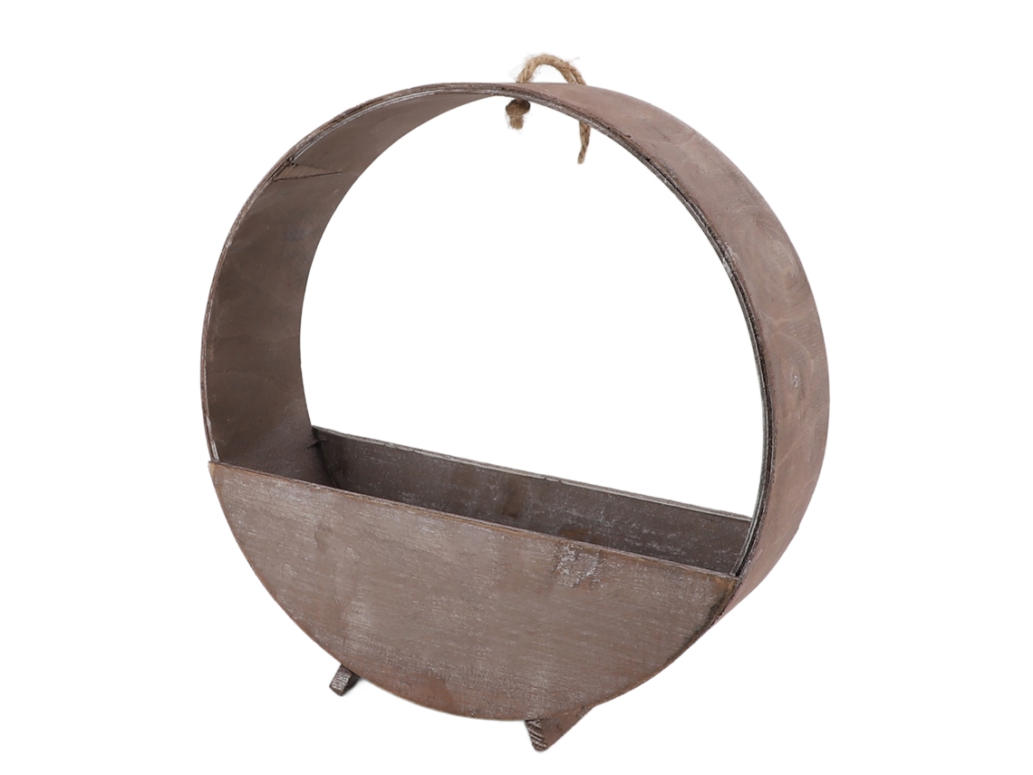 Maceta circular de pared para interior, estilo rústico, redonda, de madera, para suculentas, grande, color gris