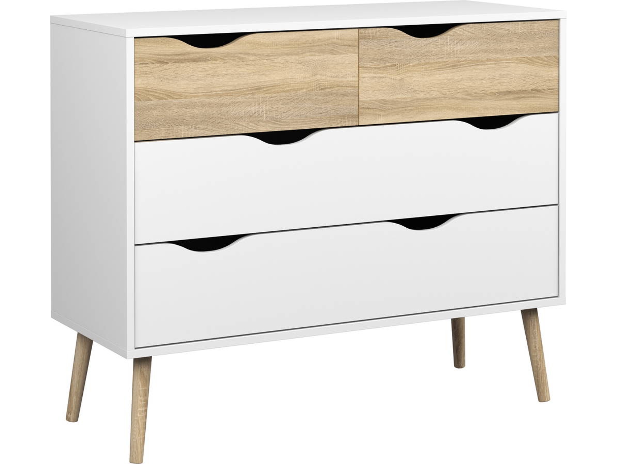 Cómoda TVILUM 4 Cajones (Blanco y Marrón - Madera - 98.70x39.1x81.7cm)