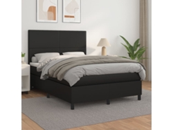 Cama Box Spring Con Colchón Cuero Sintético Negro 140x200cm