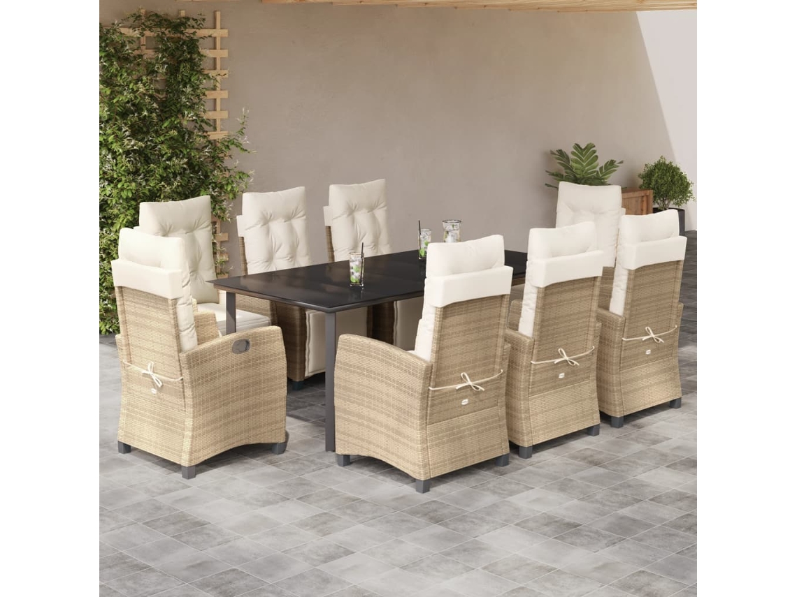 Juego de comedor de jardín de 9 piezas con cojines de mimbre beige de DKD Home Decor