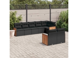 Conjunto de 8 sofás de jardín con cojines de mimbre sintético negro, Dkd Home Decor