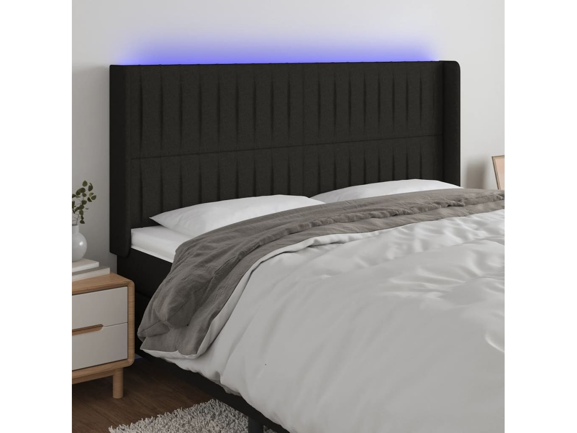 Cabecero Con Led De Tela Negro 203x16x118/128 Cm