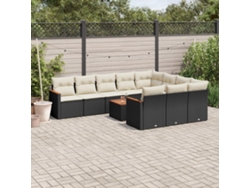 Conjunto de sofá de jardín de 11 piezas con cojines de mimbre sintético negro de DKD Home Decor