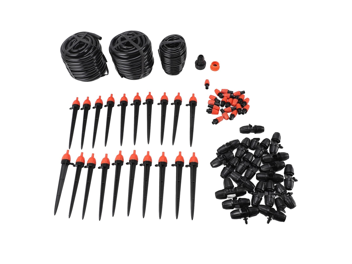 Sistema de riego por goteo con boquilla ajustable y conexión rápida, kit de aspersores automáticos para césped, jardines e invernaderos.