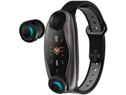 Pulsera y auriculares inalámbricos Bluetooth T90 2 en 1, con control de la presión arterial, ritmo cardíaco y música, color negro, Yizhood