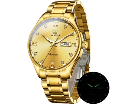 VEANXIN Reloj automático para hombre Calendario mecánico Reloj de negocios de acero inoxidable luminoso resistente al agua(oro)