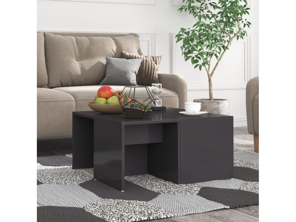 Juego de mesa de centro de 4 piezas, derivados de madera gris brillante, HARLANV1