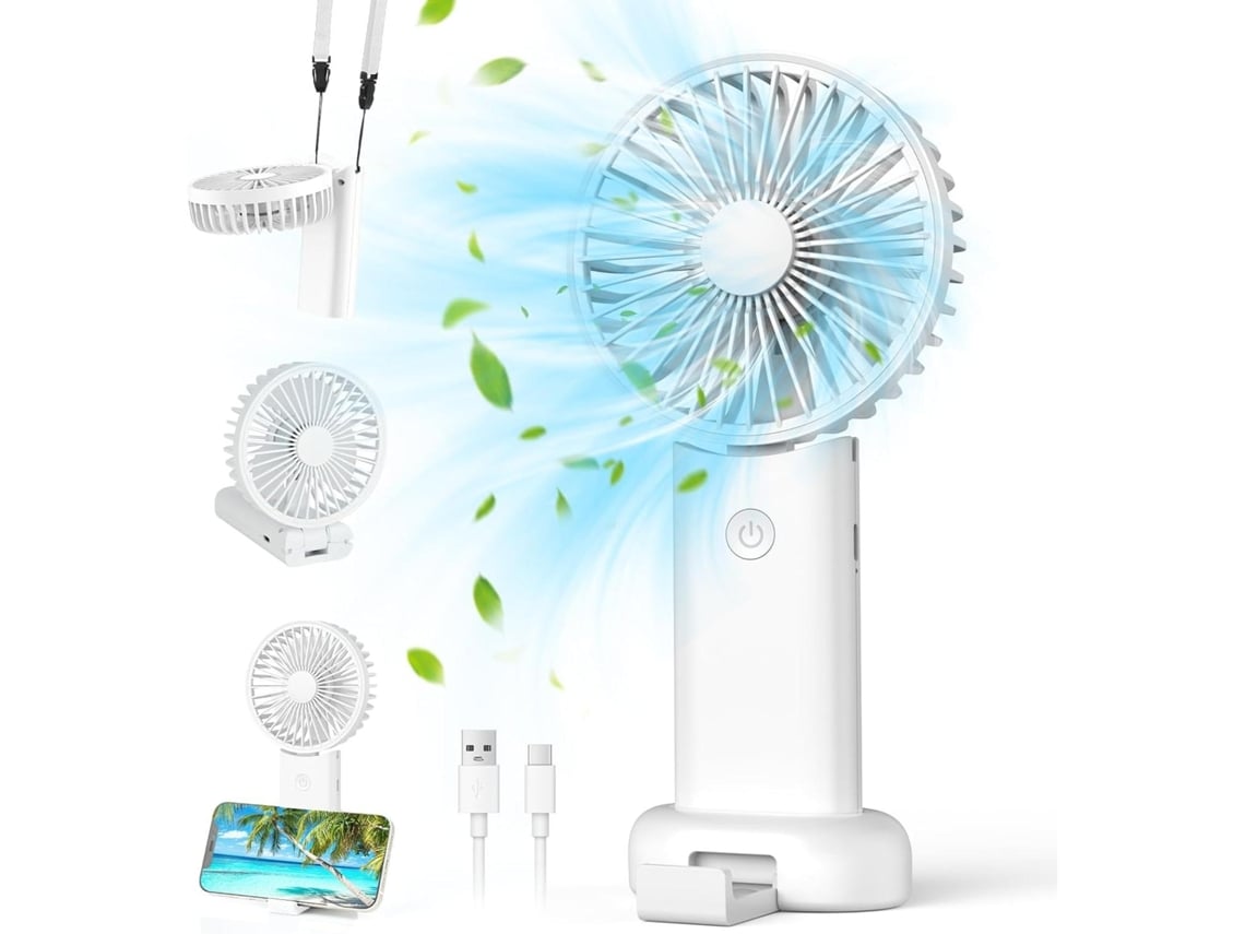 Mini Ventilador Usb Recargable (blanco), 3 Velocidades Ajustables, Ventilador De Escritorio Plegable