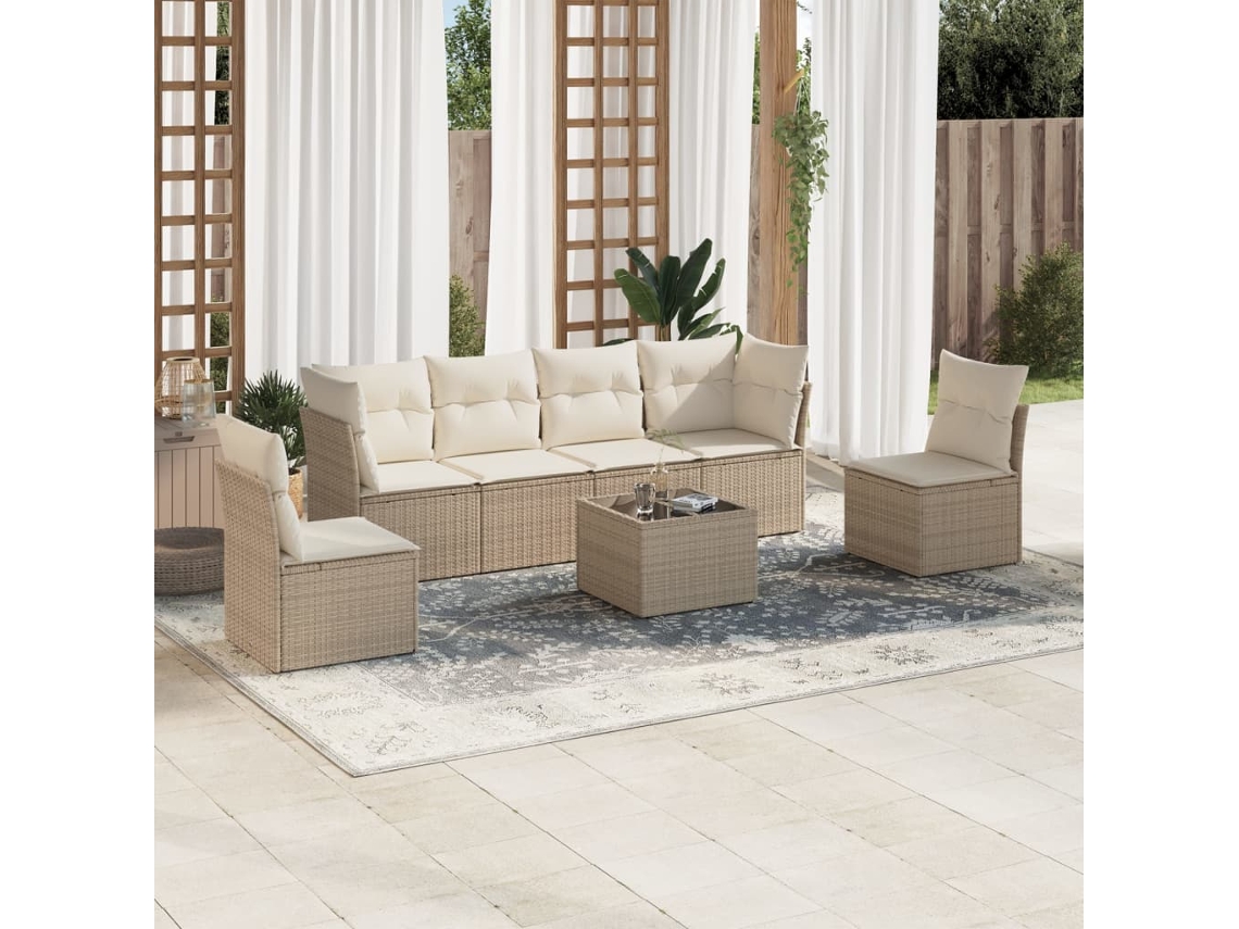 Conjunto de 7 sofás de jardín con cojines de mimbre beige de Dkd Home Decor
