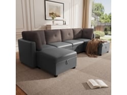 Sofá Modular En Forma De U Con 6 Módulos De Almacenamiento Y Acabado En Terciopelo.