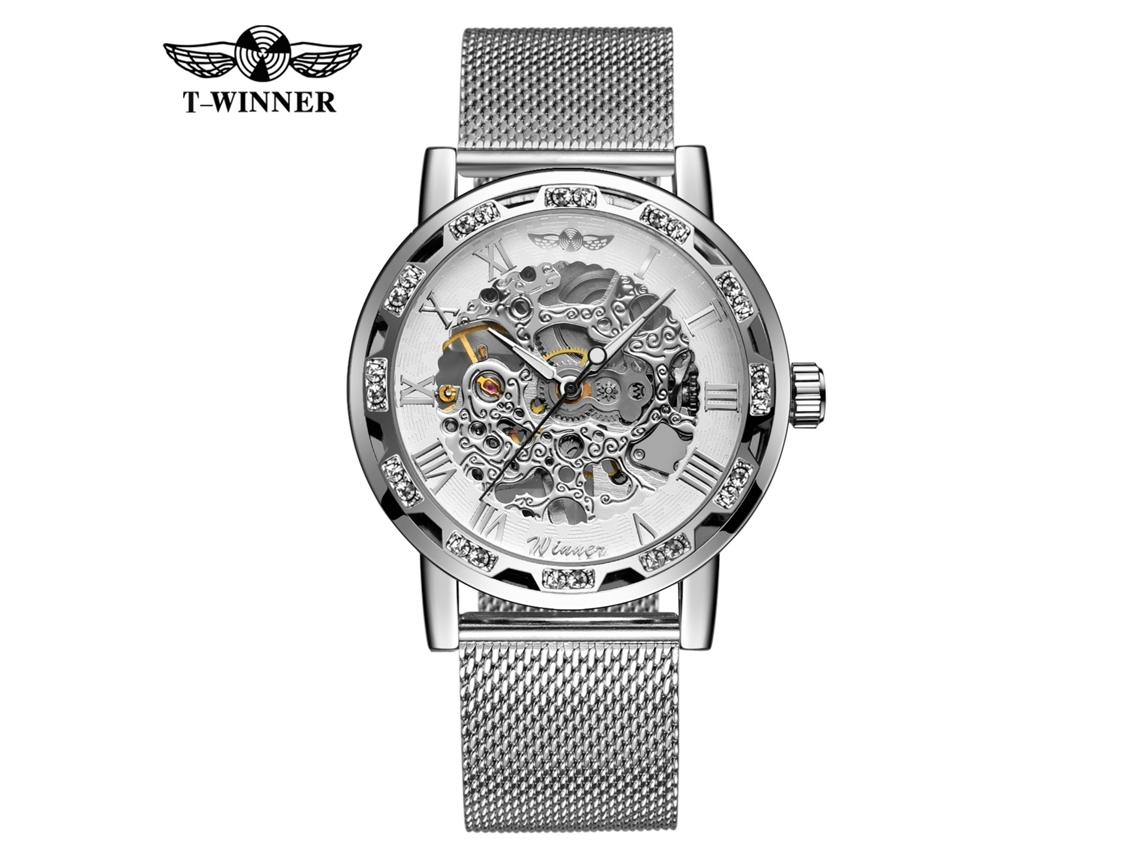 (estilo 4) Relógio Mecânico Com Pulseira De Malha, Corda Manual, Mostrador Com Numerais Romanos.
