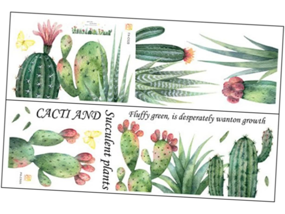 Adhesivos Decorativos De Pared Con Imágenes De Cactus Y Suculentas Delicadas Para Dormitorio O Sala
