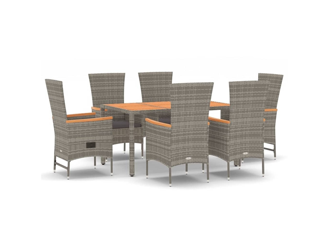 Maison Exclusive - Juego de comedor de jardín de 7 piezas con cojines de mimbre, gris