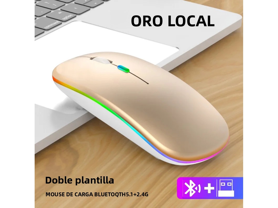 (oro) Ratón Inalámbrico Bluetooth Rgb Recargable, Adecuado Para Portátiles Y Computadoras De Escritorio, Ergonómico.