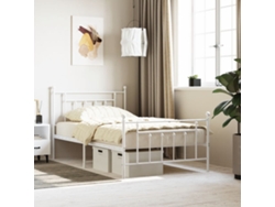 Cama Individual | Cama Para Adultos | Estructura Cama Sin Colchón Con Estribo Metal Blanco 100x200 Cm Wsd933371