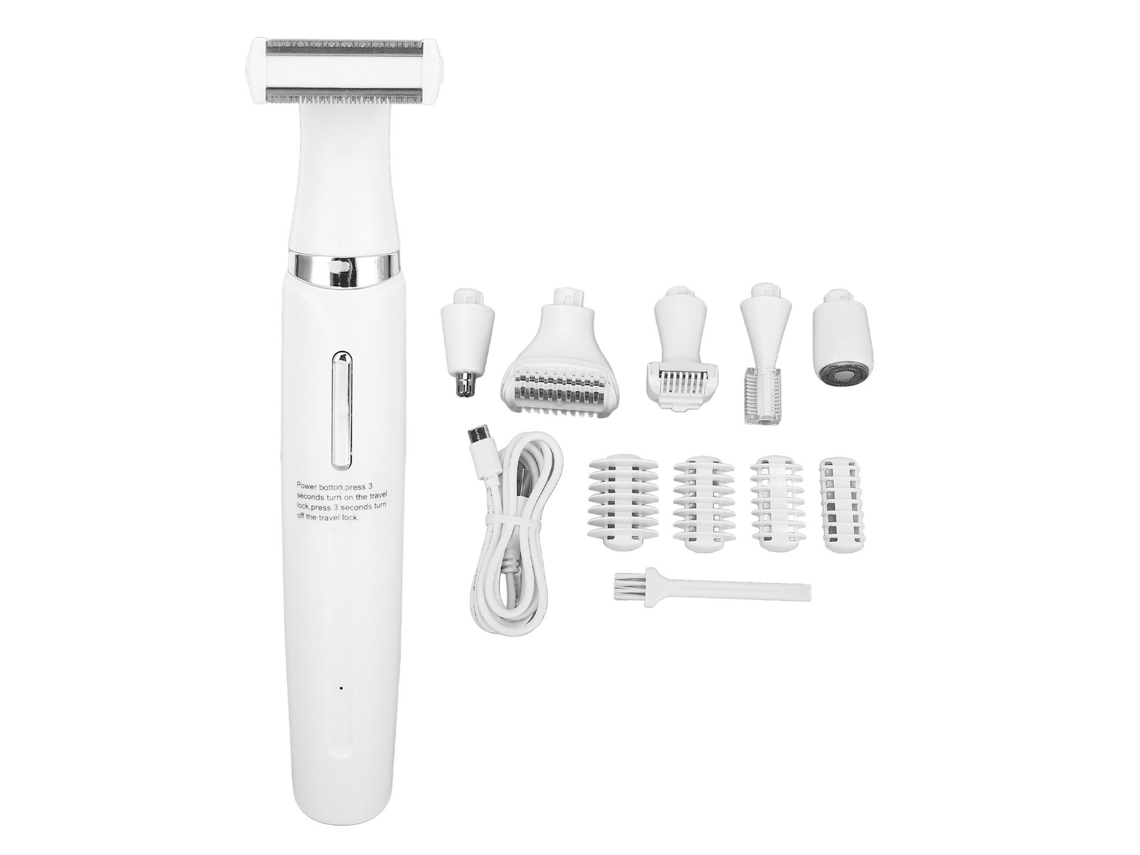 Recortadora eléctrica 6 en 1 para mujer, resistente al agua, para depilación facial y corporal.