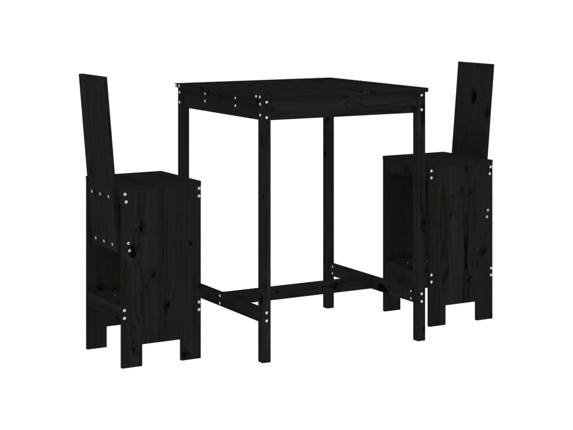 Maison Exclusive - Set De Mesa Y Taburetes Altos Jardín 3 Pzas Madera Pino Negro