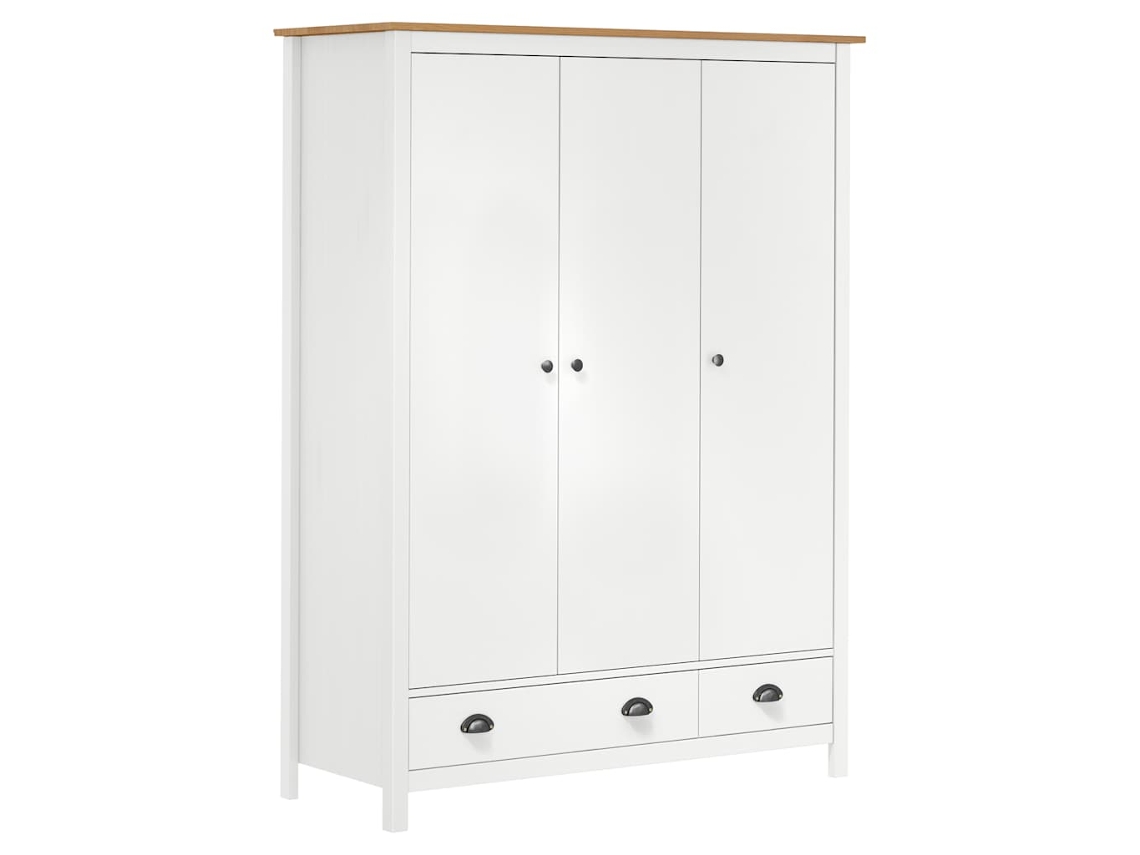 Armario Hill MAISON EXCLUSIVE de 3 puertas en pino macizo blanco (127x50x170 cm)