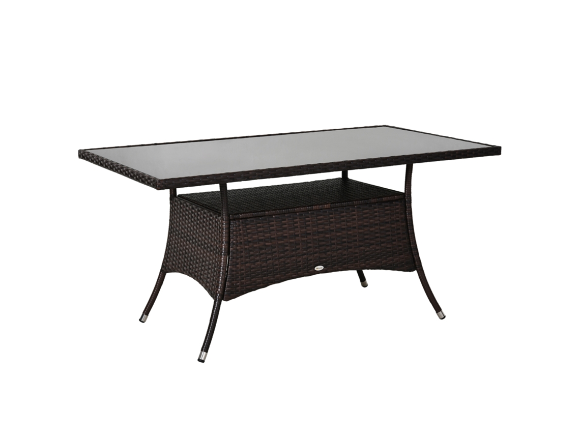 Mesa De Comedor De Jardín, Poliratán, Cristal, Seguridad, Marrón Y Negro.