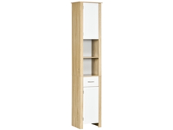 Armario Alto De Aglomerado Para Baño Con Un Cajón, Dos Armarios Y Dos Estantes Abiertos Ajustables, 37x30x184 Cm.
