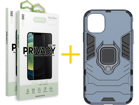 Kit Carcasa y Protector Cristal 2X Privacy Iphone 12«12 Pro Accetel Anti Choque Azul