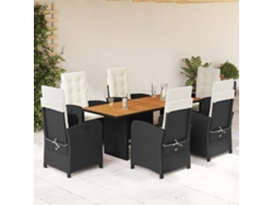 Juego de comedor de jardín de 7 piezas con cojines, mimbre sintético negro, DKD Home Decor