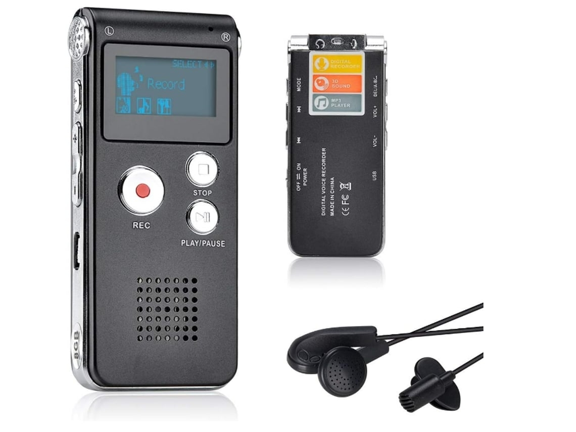 Grabadora de Voz de 8 GB Grabadora Dictáfono LCD Recargable por USB con Audio Digital Multifuncional y Reproductor de Mp3 Negro NISSGU
