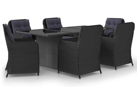Conjunto 7 de comedor para jardín VIDAXL ratán sintético negro